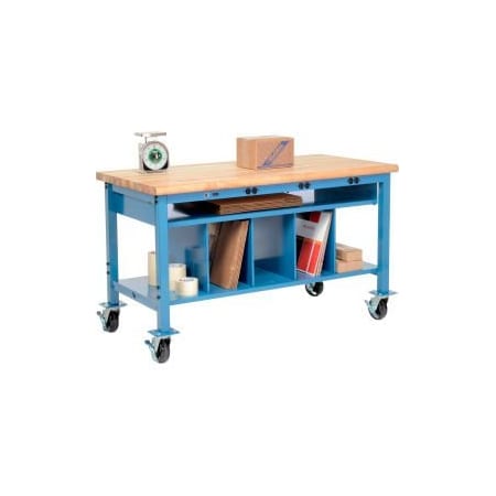 Global Equipment Mobile Packing Workbench W/Lower Shelf   Power, Maple Safety Edge, 72"Wx30"D 244210AB